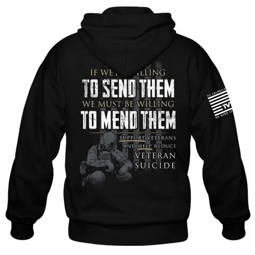 We Must Mend Them Black Hoodie Mens Back Mock