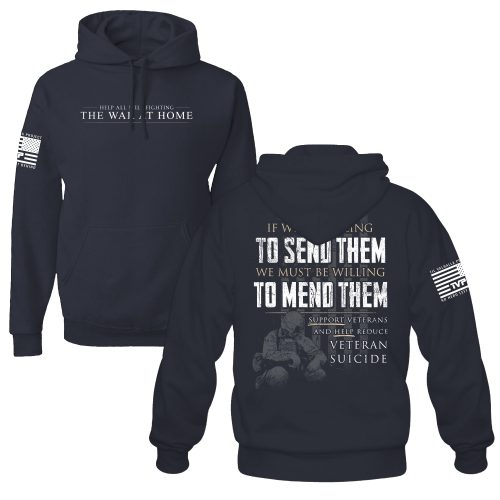 We Must Mend Them Navy Hoodie Mens Final Mock