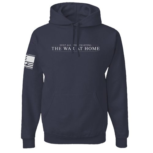 We Must Mend Them Navy Hoodie Mens Front Mock